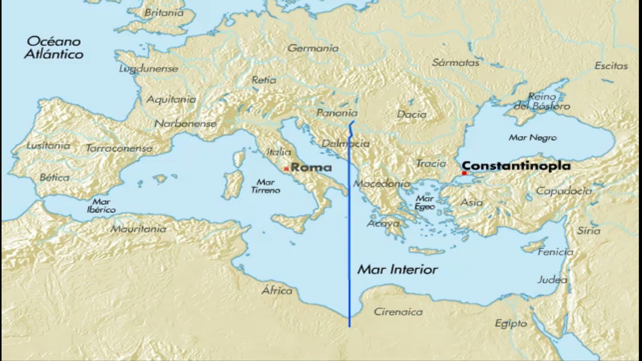 mapa imperio romano de oriente y occidente