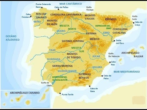 mapa de españa con rios y montañas